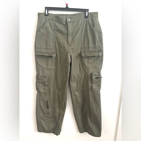 Sixty-siX pants utility cargo wide leg olive green high waist L - Picture 1 of 8